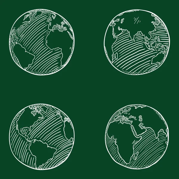 Vector Set of Chalk Sketch Globe Illustrations на доске — стоковый вектор