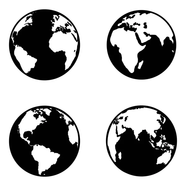 黑色剪影地球图标的向量集. — 图库矢量图片