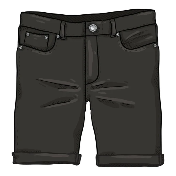 Vektor tecknad illustration-Svart denim jeans shorts — Stock vektor