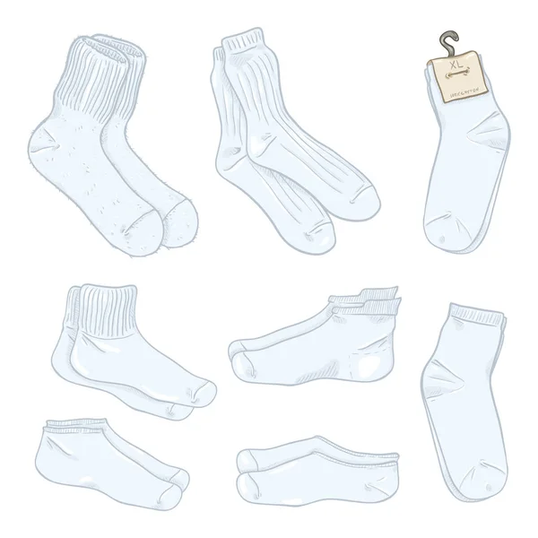 Juego de dibujos animados vectorial de diferentes calcetines blancos de estilo . — Vector de stock