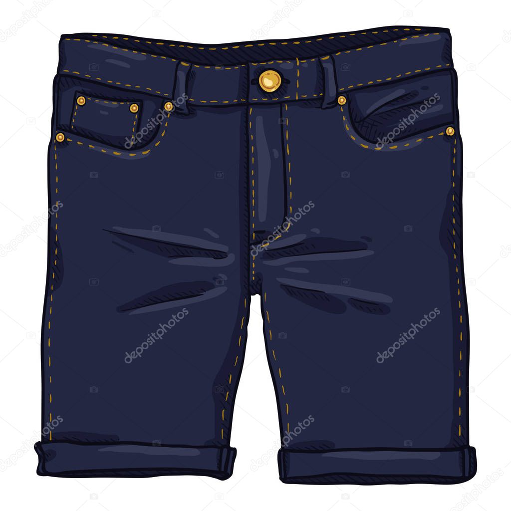 Vector Cartoon Illustration - Dark Blue Denim Jeans Shorts