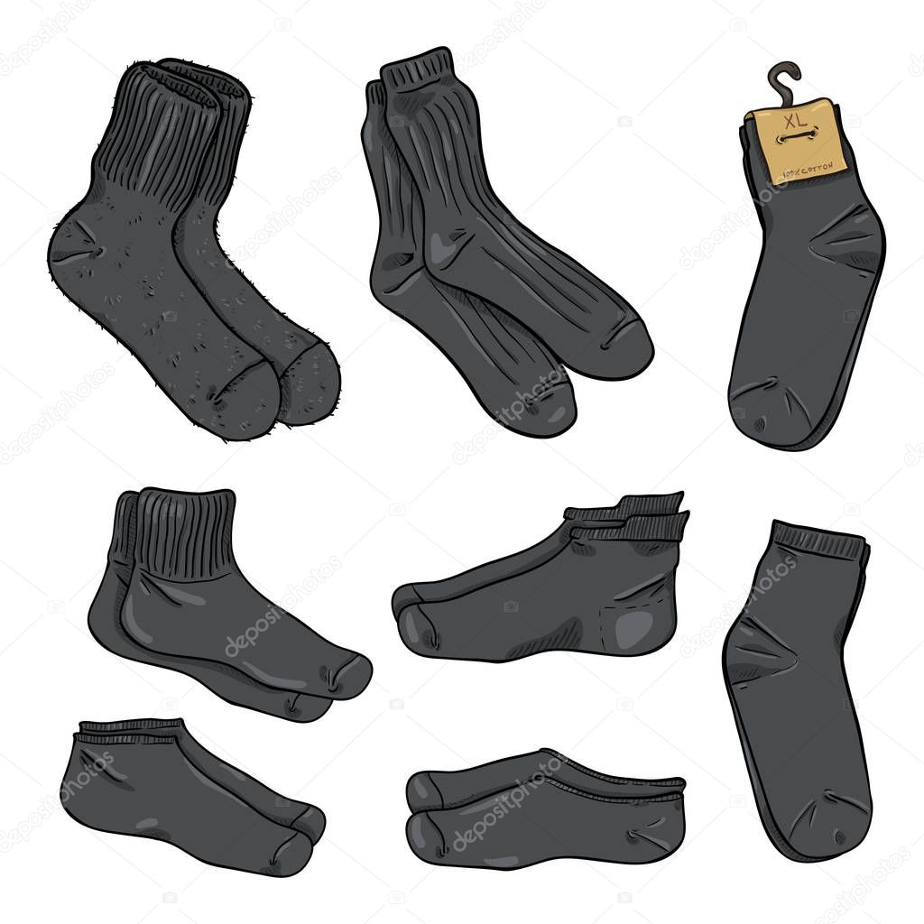 Vector Cartoon Set of Different Style Black Socks.