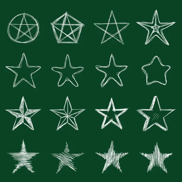 Set vettoriale di stelle con schizzo di gesso. Illustrazioni astratte Doodle — Vettoriale Stock