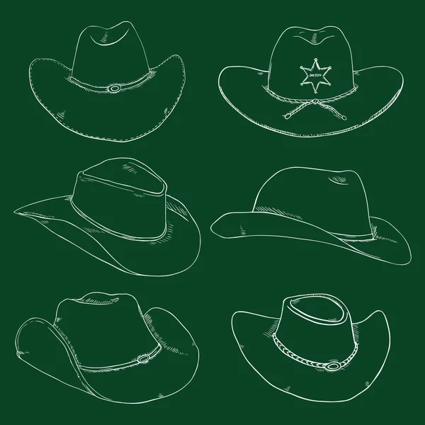 Vector Set Of Chalk Sketch Cowboys Hats — Stock Vector