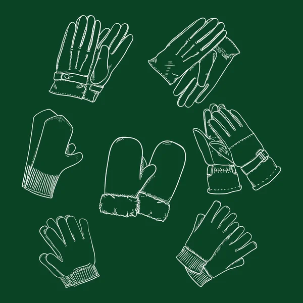 Set vettoriale di guanti e guanti da disegno in gesso. Collezione di Accessori . — Vettoriale Stock