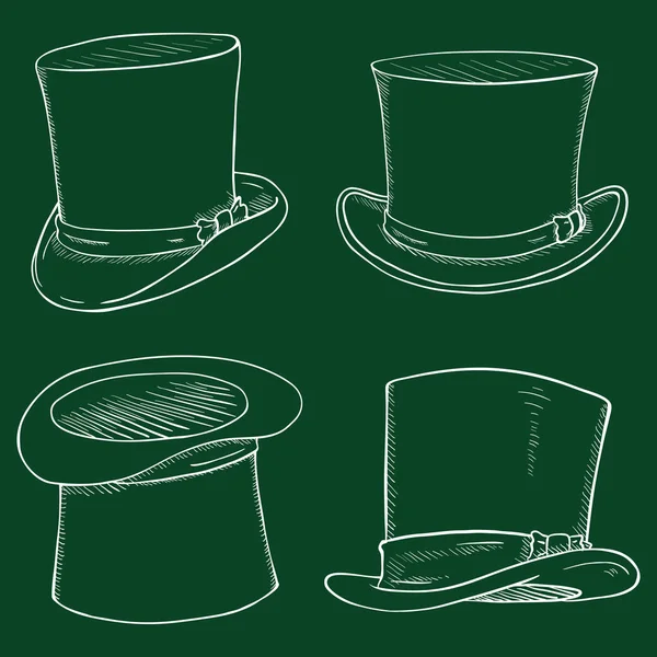 Ensemble vectoriel de chapeaux de cylindre croquis craie — Image vectorielle