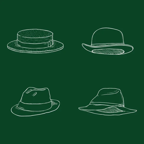 Ensemble vectoriel de craie Croquis Hommes Chapeaux — Image vectorielle