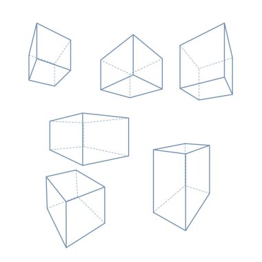 3d Çizgi Küpler ve Parallelepipeds. Anahat Perspektif Çizimvektör Seti