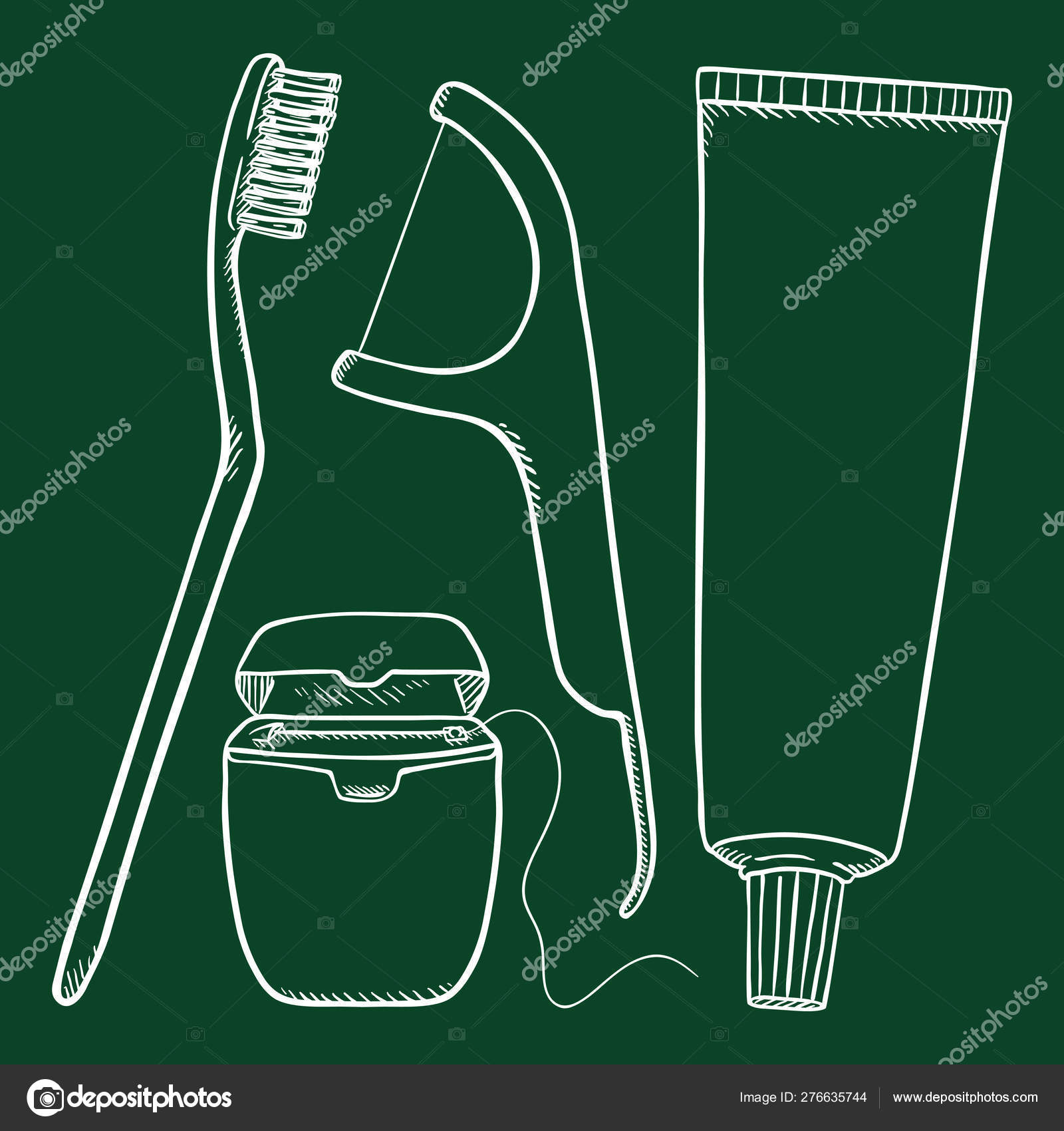 Vector Set of Chalk Sketch Tooth Brushing Items. Tooth Brush, Dental Floss,  Dentifrice. Stock Vector Image by ©nikiteev #276635744