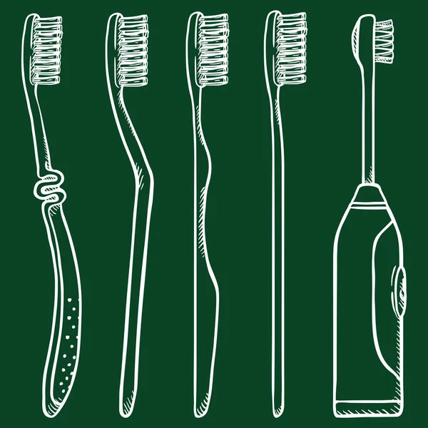 Vector Set of Chalk Sketch Toothbrushes. — Stock Vector