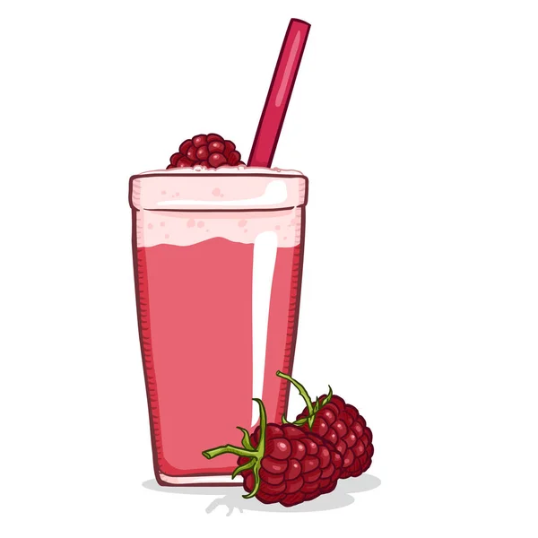 Glass of Raspberry Shake. Vector Cartoon Illustration — Stock Vector