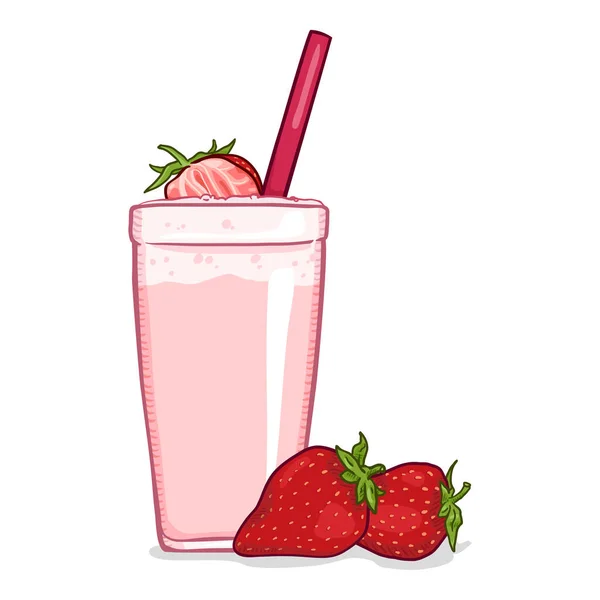 Glas aardbei melk Shake. Vector cartoon illustratie — Stockvector