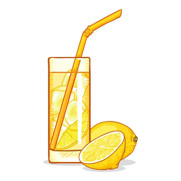 벡터 만화 일러스트 - 레모네이드 유리와 레몬 — 스톡 벡터