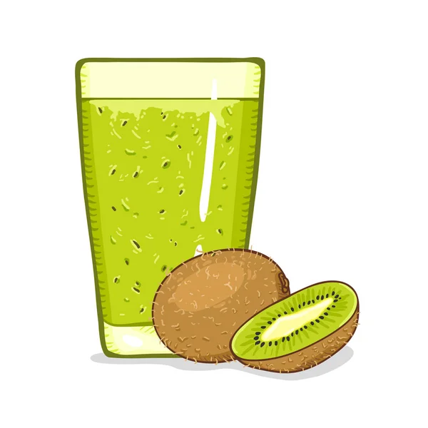 Glass of Kiwi Shake. Vector Cartoon Illustration — Stock Vector