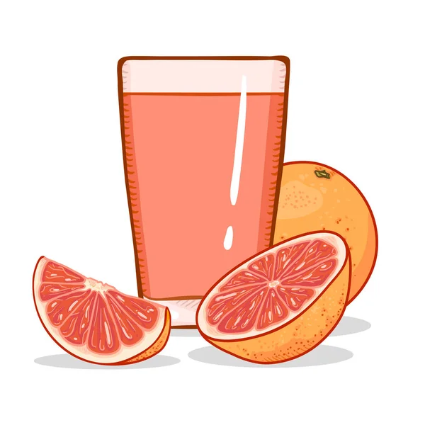 Vektor Cartoon Illustration - Glas Grapefruitsaft und Grapefruits. — Stockvektor