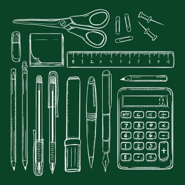 Tebeşir Kroki Kırtasiye Öğeleri Vektör Seti