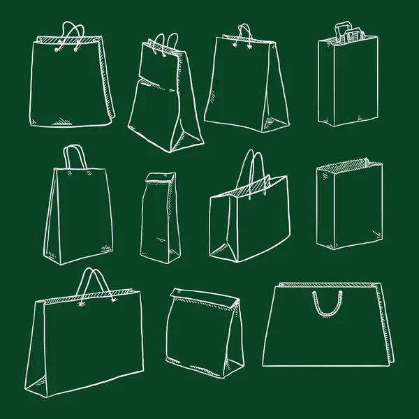 Vector set van krijt schets Shopping Bag illustraties — Stockvector
