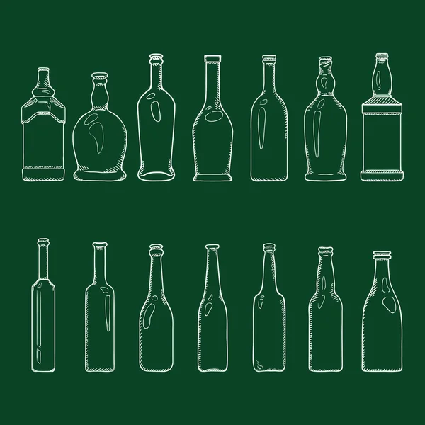 Vektor uppsättning av krita skiss tomma glasflaskor illustrationer — Stock vektor