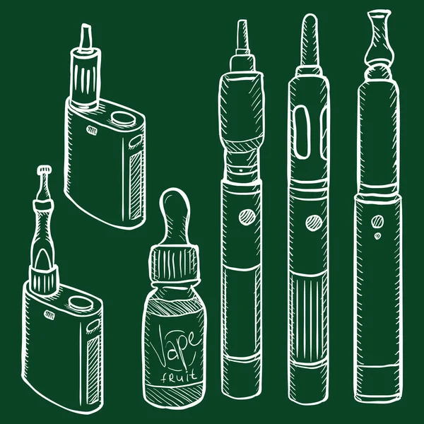 Vector Set of Chalk Sketch Vape Devices. Electronic Cigarettes — Stock Vector