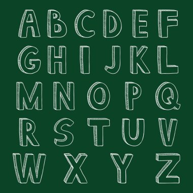 Vektör Seti Tebeşir Kroki İngilizce Alfabe Harfleri. El Çizilmiş Doodle Türü Font.