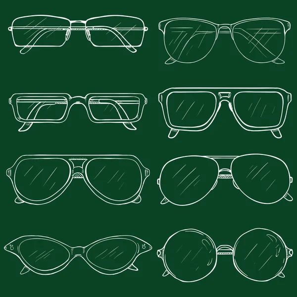 Vector Set of Chalk Sketch Glasses. Eyeglass Frames — Stock Vector