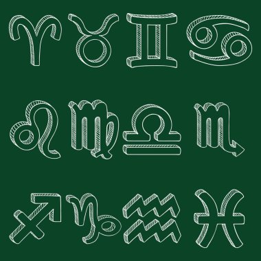 Vektör Tebeşir Kroki Seti 12 Zodyak İşaretleri