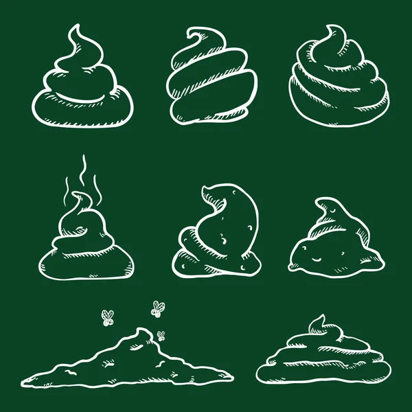 Vector Set of Chalk Sketch Doodle Poop. Hand Drawn Shit Variations. — Stock Vector