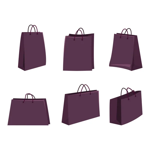Vektor uppsättning av platta lila shopping väskor på vit bakgrund — Stock vektor