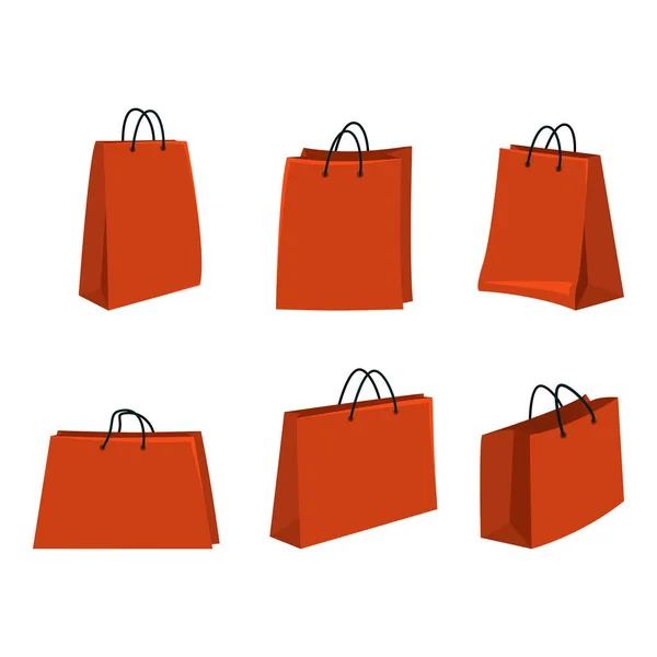 Conjunto vectorial de bolsas de compras rojas planas sobre fondo blanco — Archivo Imágenes Vectoriales