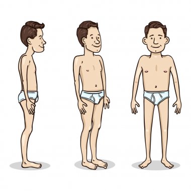 Vektör Karikatür Karakter - Beyaz Külot Genç Adam. Farklı Foreshortening Seti.