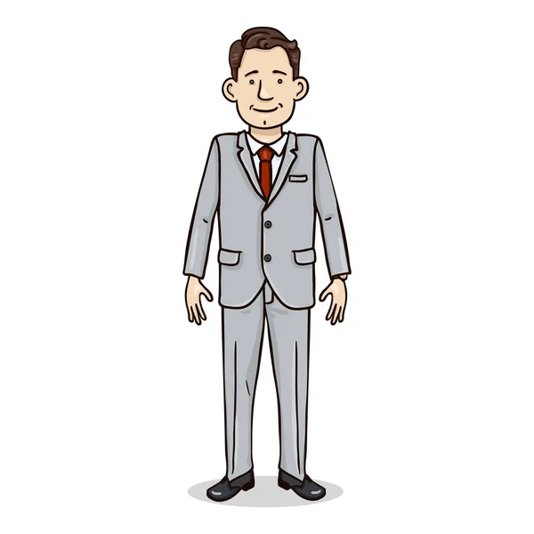 Wektor Cartoon Color charakter-Business Man w kolorze szarym i Red Necktie — Wektor stockowy