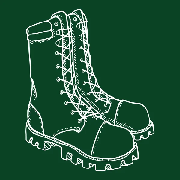 Ilustración de bosquejo de tiza vectorial - Botas altas del ejército de cuero — Archivo Imágenes Vectoriales