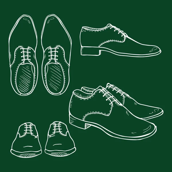 Conjunto de vetores de giz esboço clássico Calçados Masculinos . — Vetor de Stock