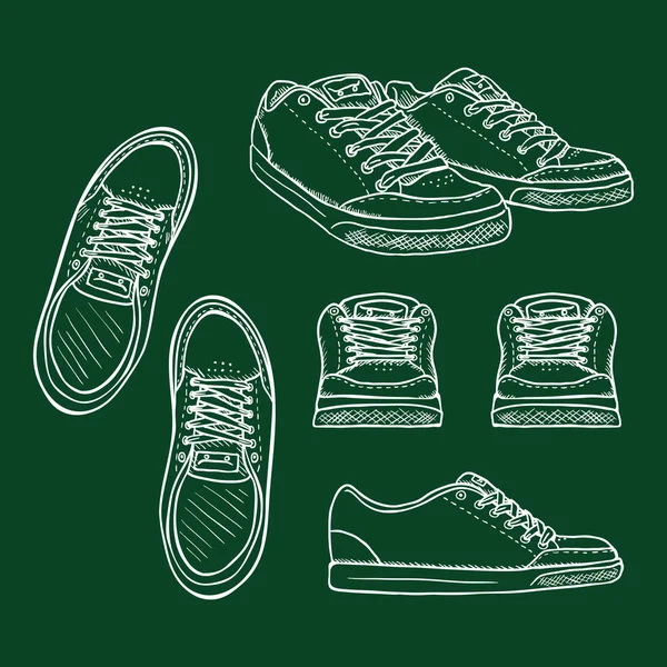 Vector Set of Chalk Sketch Skaters Shoes — Stock Vector