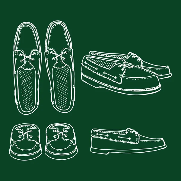 Vector Set of Chalk Sketch Topsider Men Shoes. — Stock Vector