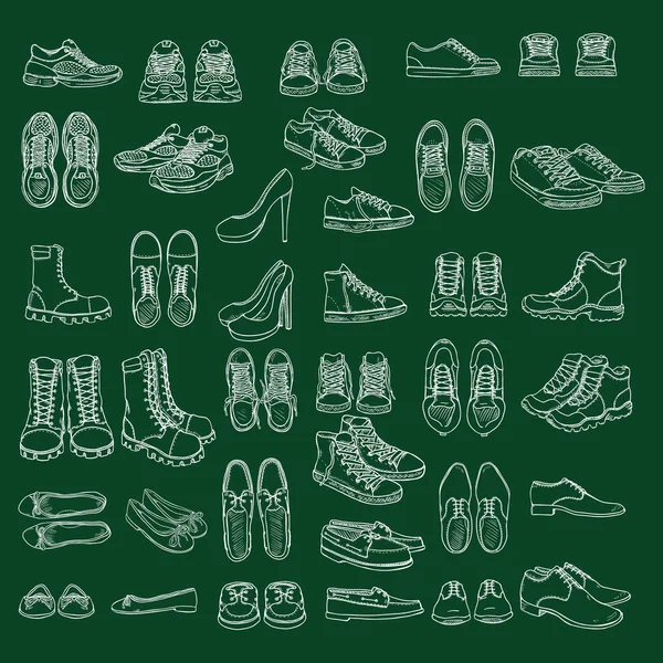 Vector Set of Chalk Sketch Shoes Items — Stock Vector