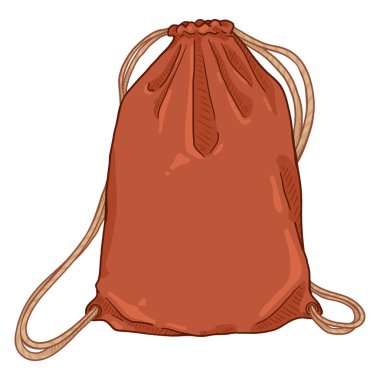 Vector Cartoon Red Drawstring Bag. Textile Backpack with Strings clipart