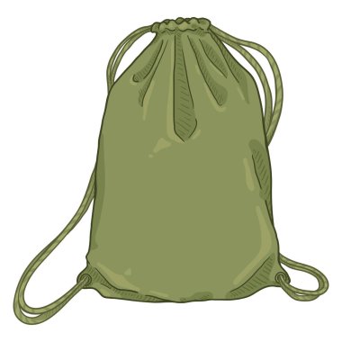 Vektör Karikatür Haki Drawstring Çanta. Dizeleri tekstil sırt çantası