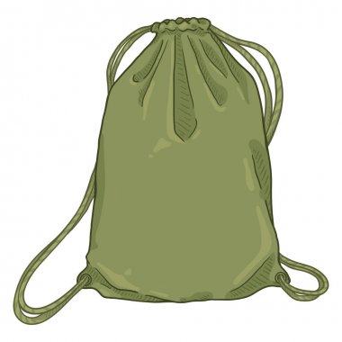 Vector Cartoon Khaki Drawstring Bag. Textile Backpack with Strings clipart