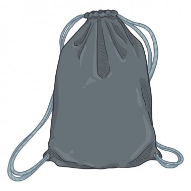 Vektör Karikatür Gri Drawstring Çanta. Dizeleri tekstil sırt çantası