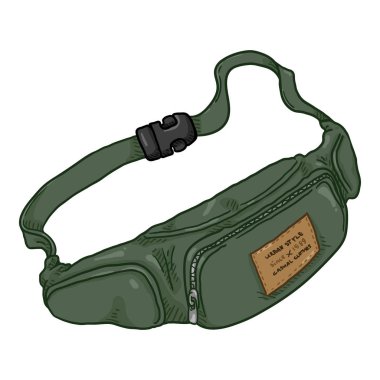 Yeşil Kuşak Çantası. Mens Beltbag Vektör Karikatür İllüstrasyon