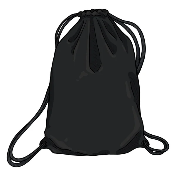 Vector Cartoon Black Drawstring Bag. Textile Backpack with Strings — Stock Vector