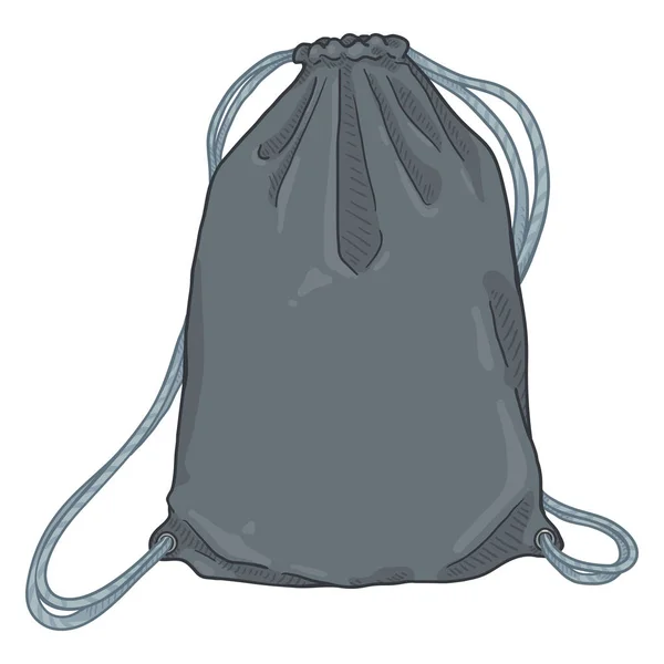 Sac à cordon gris dessin animé vectoriel. Sac à dos textile avec cordes — Image vectorielle