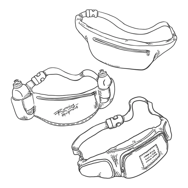 Conjunto de vetores de sacos de cinto de esboço . —  Vetores de Stock