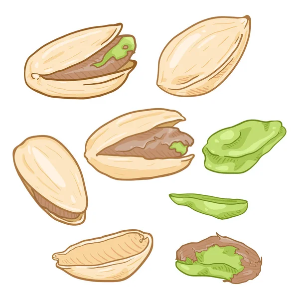 Conjunto de vetores de cores Cartoon Pistachios — Vetor de Stock