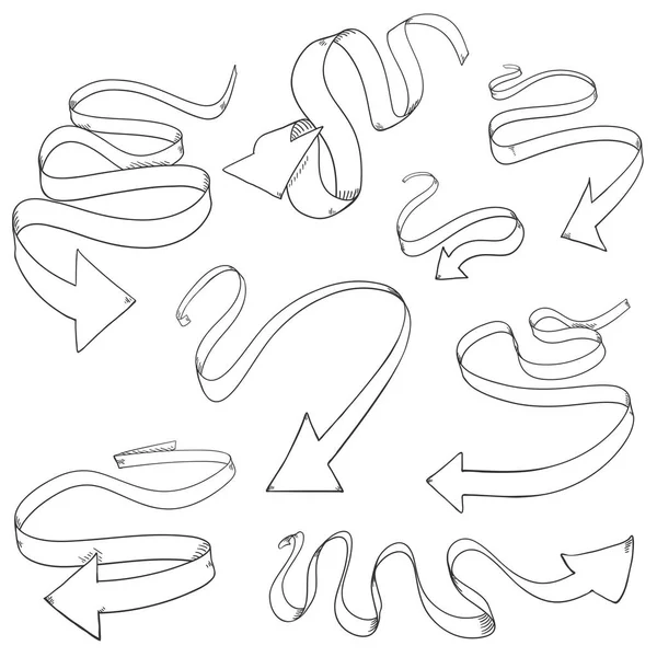 Vektor-Set von Hand gezeichneter Skizze Ribbon Pfeile. — Stockvektor