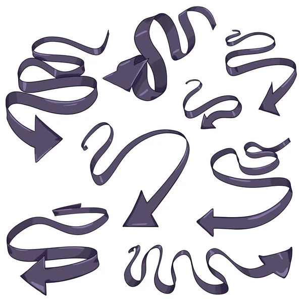 Set vector de săgeți din panglică de desene animate violet. Waving Shape Pointers Collection . — Vector de stoc