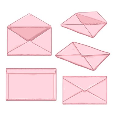 Çizgi Film Pembe Zarfları Vektör Seti.