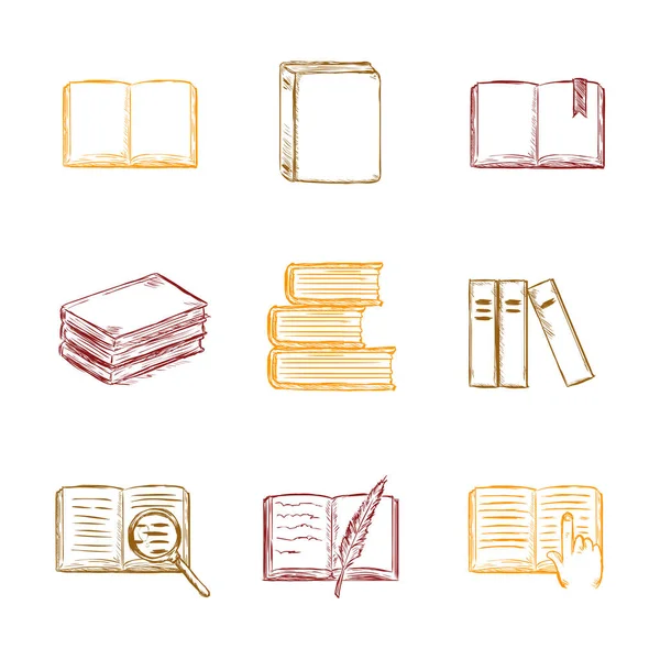 Vector Set of Color Sketch Books Icons — Stock Vector