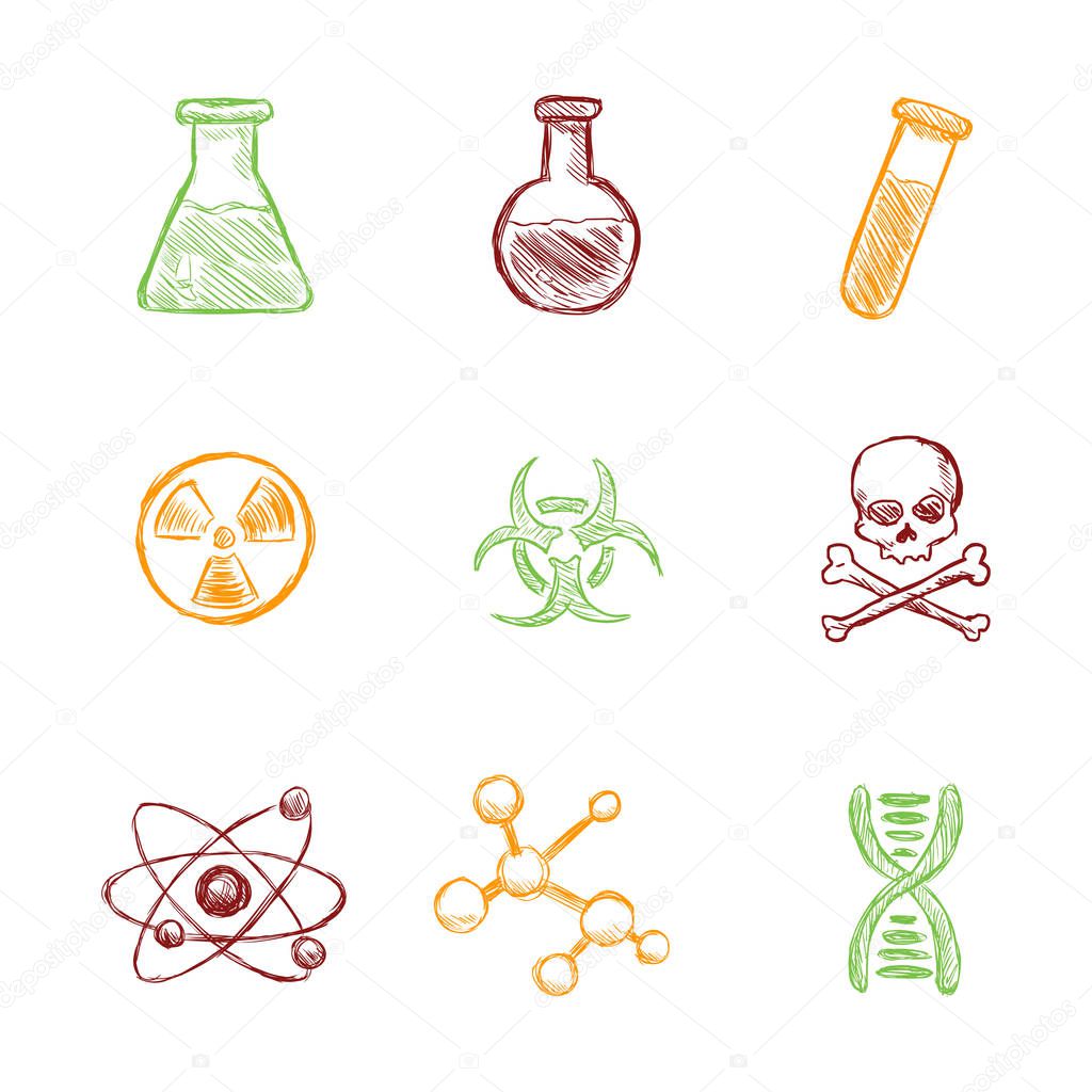Vector Set of Color Sketch Chemistry Icons